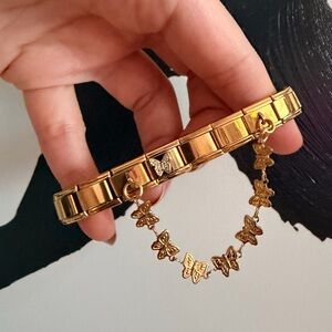 Gold Italian Butterfly Charm Bracelet with Butterfly Dangle Chain